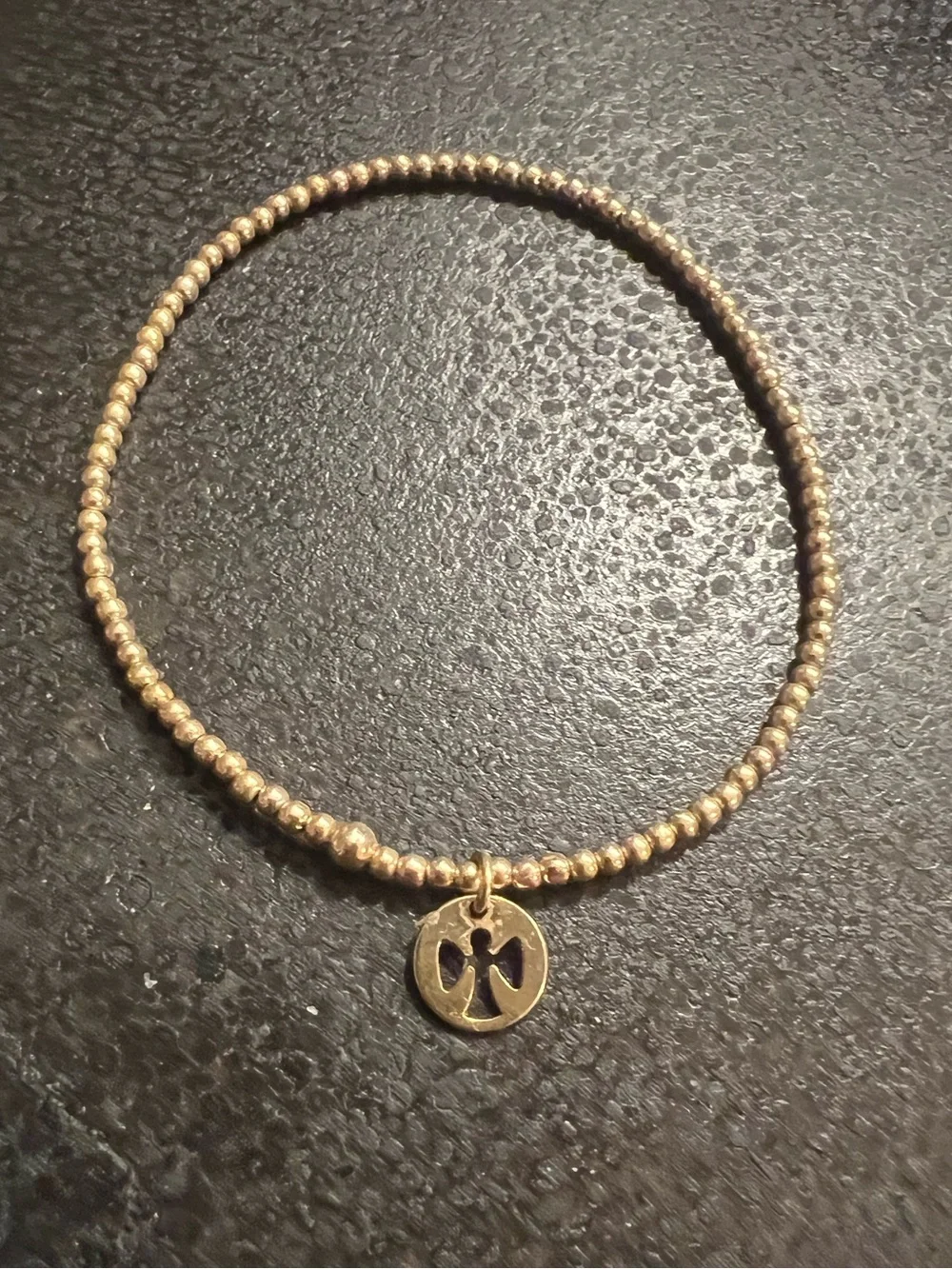 Gold Beaded  Guarduan Angel Charm Stretch Bracelet from enewton
